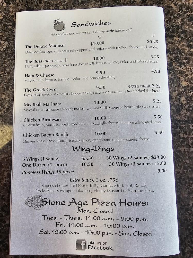 Stone Age Pizza Menu image 2